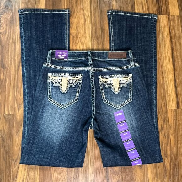 Rock & Roll Denim Mid Rise Bootcut Longhorn Women's Western Jeans (26x34) NEW - Picture 7 of 13